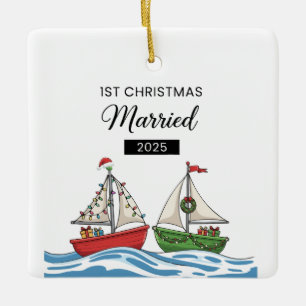 Vår första jultomte 2025   Cute Nautical Julgransprydnad Keramik