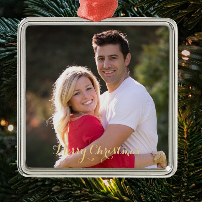 Vår första jultomte, Elegant Guld, text 1:a Julgransprydnad Metall (Our First Christmas Married Elegant Gold Text 1st Metal Ornament)