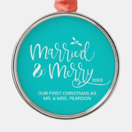 Vår första jultomte, gift Merry teal Julgransprydnad Metall