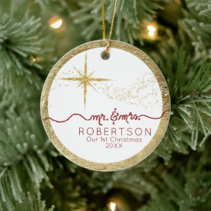 Vår första jultomte, med fotfoto av Guld Glitter Julgransprydnad Keramik
