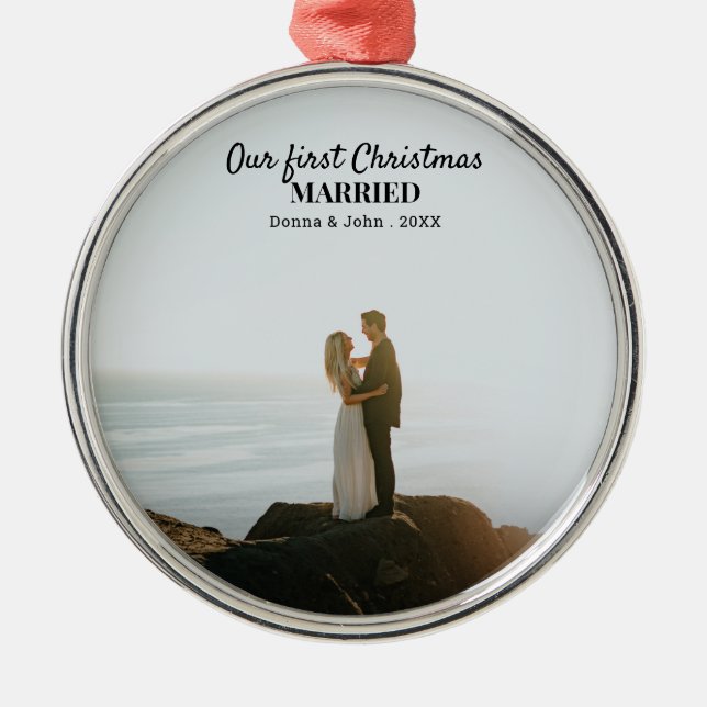 Vår första jultomte med skript par foto Ce Julgransprydnad Metall (Framsidan)