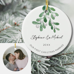 Vår första jultomte Mistletoe Photo Julgransprydnad Keramik