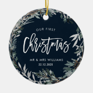 Vår första jultomte som mr. Och Mrs. vinterkrans Julgransprydnad Keramik