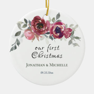 Vår första kristna jul-Blommigt Bröllop Julgransprydnad Keramik