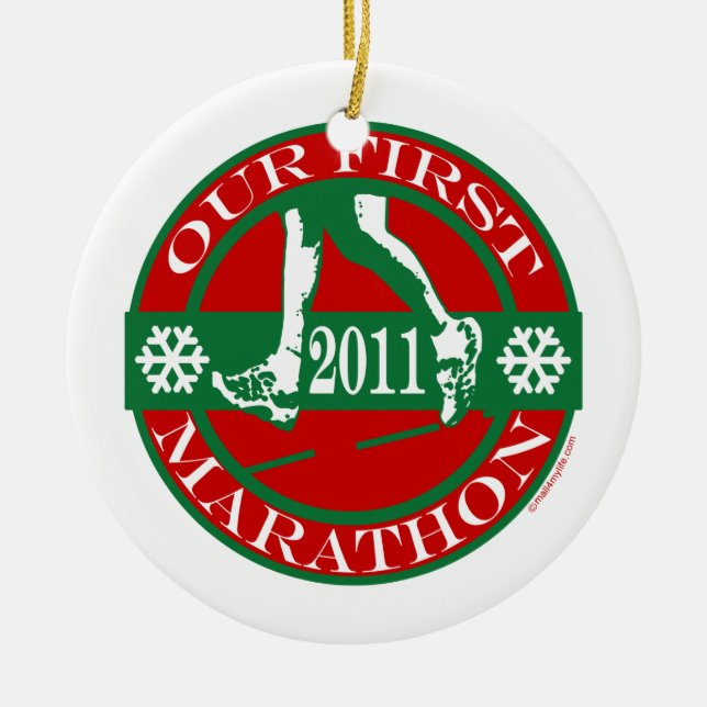Vår första maraton julgransprydnad keramik (Framsidan)