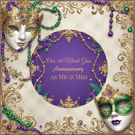 Vår första Mardi Gras-årsdag Herr och fru Festliga Runt Klistermärke