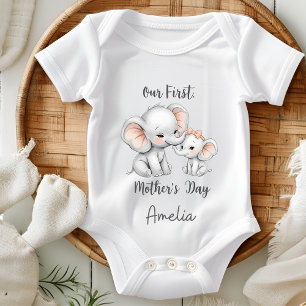 Vår första mors dag baby bodysuit söt elefant t shirt