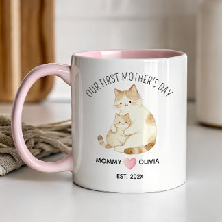 Vår första mors dag Mamma och bebis katt kaffekopp