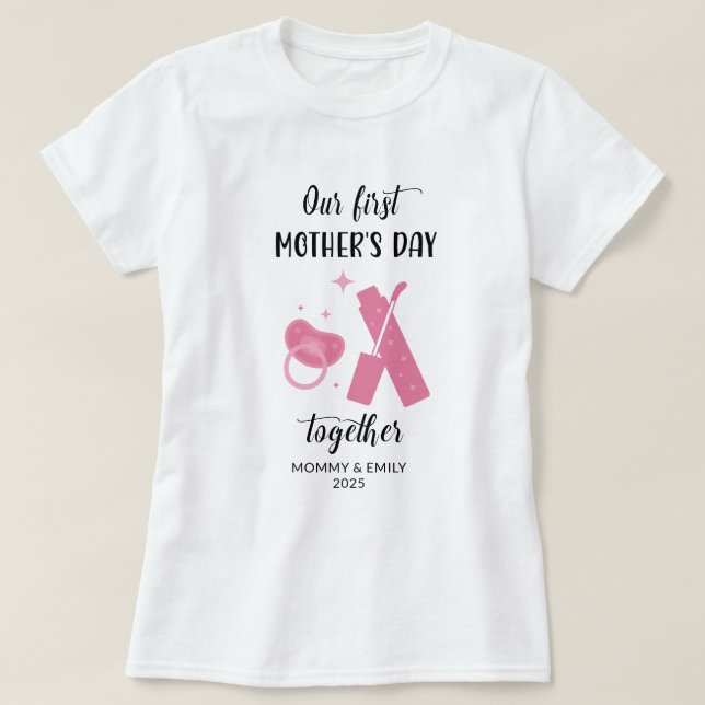 Vår första mors dag matchande nya mamma t shirt (Design framsida)
