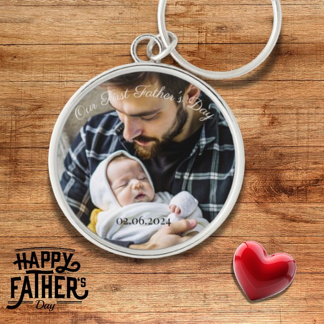 Vår första nya Fars dag-pappa och Baby-foto Rund Silverfärgad Nyckelring (Skapare uppladdad)