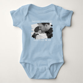 Vår första nya Fars dag-pappa och Baby-fotoblå T Shirt