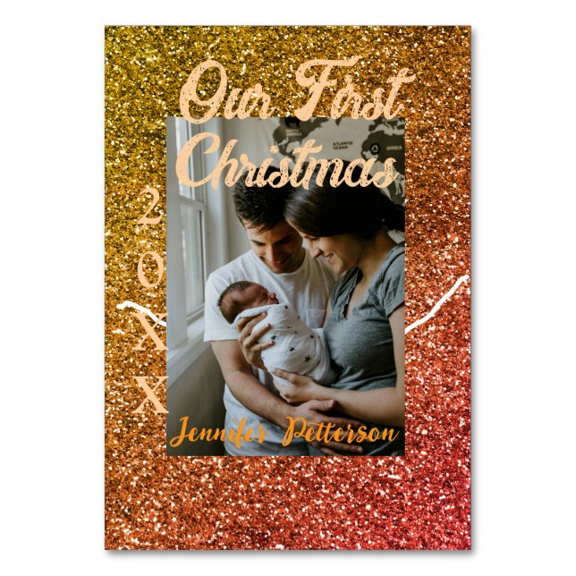 Vår första orange i julafton: Red glitter-fotoår Bordsnummer (Framsidan)