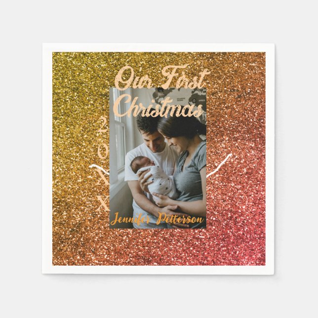 Vår första orange i julafton: Red glitter-fotoår Pappersservett (Framsidan)