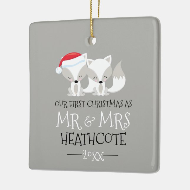 Vår första Personlig i Jularktiska räven Julgransprydnad Keramik (Vänster)