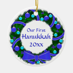 Vår första prydnad för Hanukkah årskran Julgransprydnad Keramik