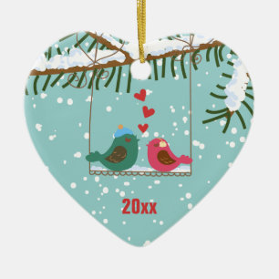 Vår första prydnad för jullove birdshelgdag julgransprydnad keramik