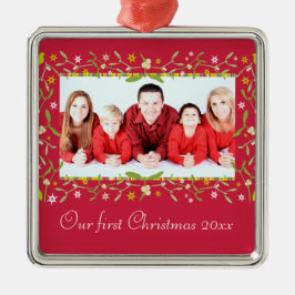Vår första prydnadsföremål för julfoto julgransprydnad metall