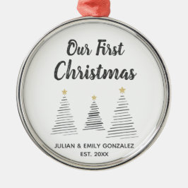 Vår första svarta och vita Elegant Träd Julgransprydnad Metall