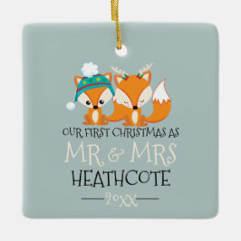 Vår första Tecknad Red Fox-Personlig Julgransprydnad Keramik