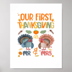 Vår första Thanksgiving Mr. och Mrs. Couple gifte Poster