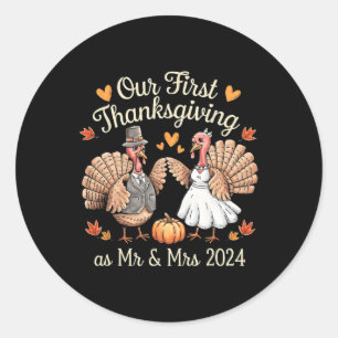 Vår första Thanksgiving som herr och fru Newlyweds Runt Klistermärke
