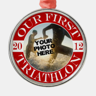 Vår första Triathlon Julgransprydnad Metall