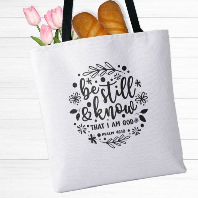 Var fortfarande inspirerande tygkasse (An inspirational tote bag to remind you that God is with you.)