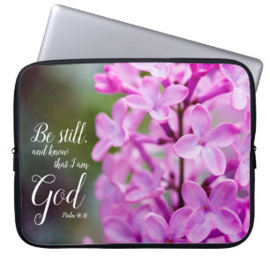 Var fortfarande Psalm 46:10 Lila Lilac Flowers Laptop Fodral