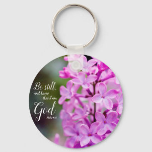 Var fortfarande Psalm 46:10 Lila Lilac Flowers Nyckelring