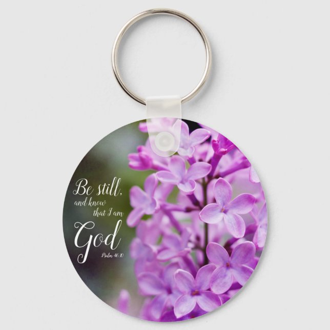 Var fortfarande Psalm 46:10 Lila Lilac Flowers Nyckelring (Framsida)