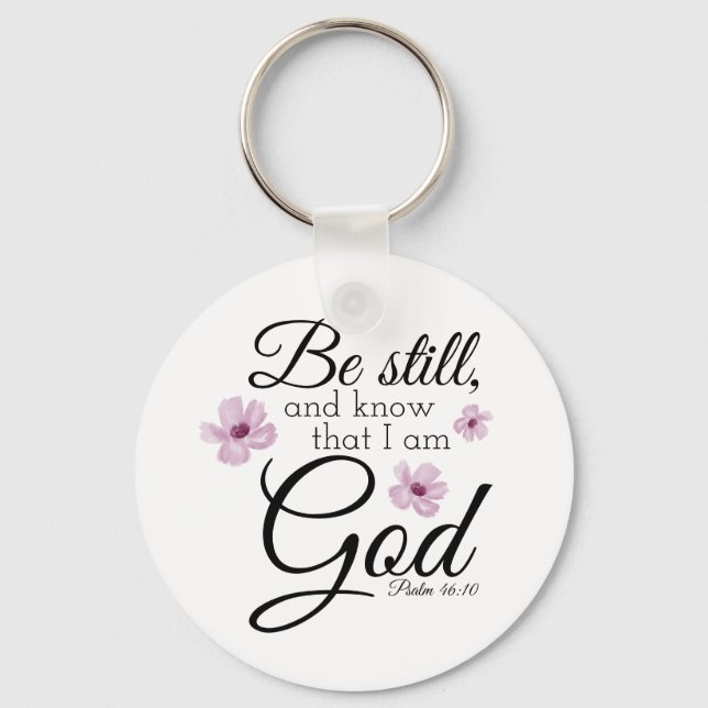 Var fortfarande Psalm 46:10 Vattenfärgsfärgad Lila Nyckelring (Framsida)