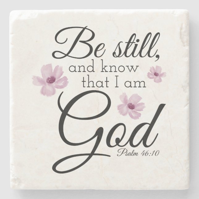 Var fortfarande Psalm 46:10 Vattenfärgsfärgad Lila Stenunderlägg (Framsidan)