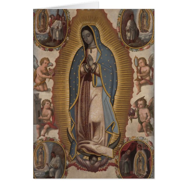 VÅR FRELSARINNA AV GUADALUPE BE FÖR OSS HÄLSNINGSKORT (Framsidan)