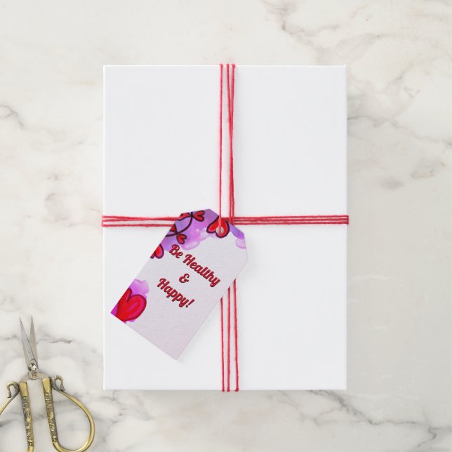 Var friska och Lycklig I Märkre. Presentetikett (Med Snöre)