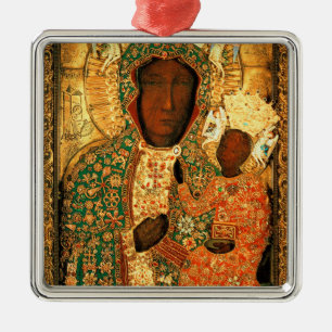 Vår Fru av Czestochowa Svarta Madonnan Polen prese Julgransprydnad Metall