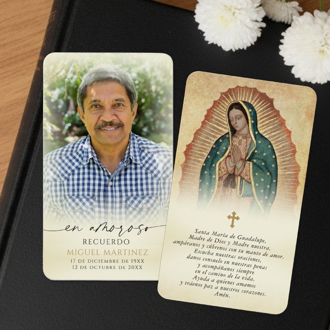 Vår Fru av Guadalupe Begravningskort med spansk bö Visitkort (Skapare uppladdad)