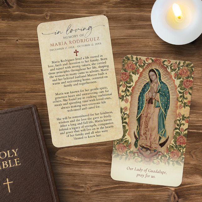 Vår Fru av Guadalupe Blommiga Minnesbönekort Visitkort (Skapare uppladdad)