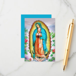 Vår Fru av Guadalupe blommor med bön Tilläggskort