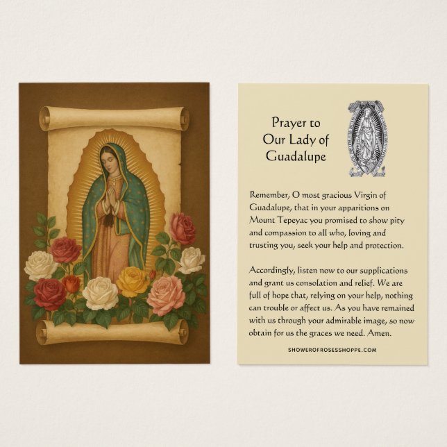 Vår Fru av Guadalupe-bön Heligt Kort (Framsida & baksida)