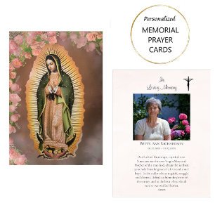 Vår Fru av Guadalupe Foto Minnes- Bönkort Placeringskort