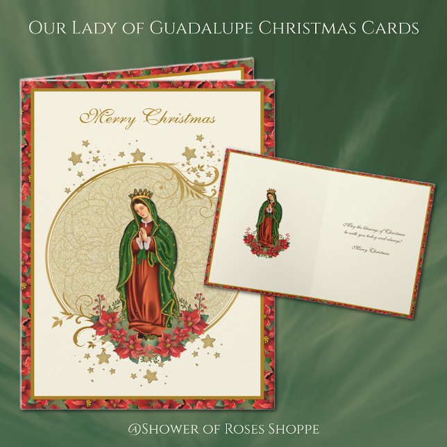 Vår Fru av Guadalupe jul Poinsettia Helgkort (Our Lady of Guadalupe Christmas Cards - Easy to personalize! )