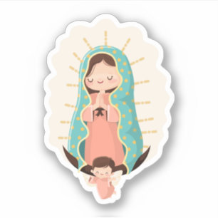 Vår Fru av Guadalupe med ängel Kawaii-stil Klistermärken