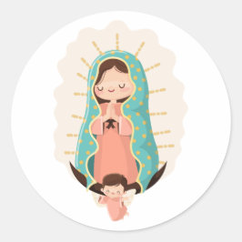 Vår Fru av Guadalupe med ängel Kawaii-stil Runt Klistermärke