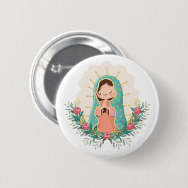 Vår Fru av Guadalupe med blommor Kawaii-stil Knapp
