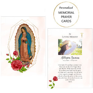 Vår Fru av Guadalupe minneskort för foto och bön Placeringskort