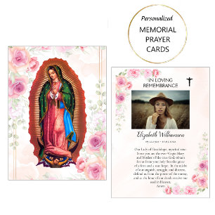 Vår Fru av Guadalupe minneskort med foto och bön Placeringskort