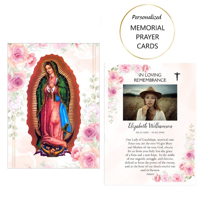 Vår Fru av Guadalupe minneskort med foto och bön Placeringskort (Skapare uppladdad)