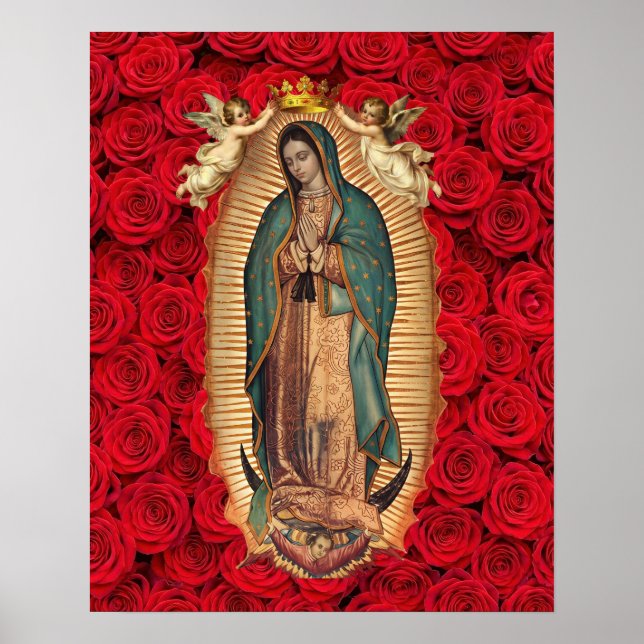 Vår Fru av Guadalupe Tilma Crown Angels Katolska Poster (Framsidan)