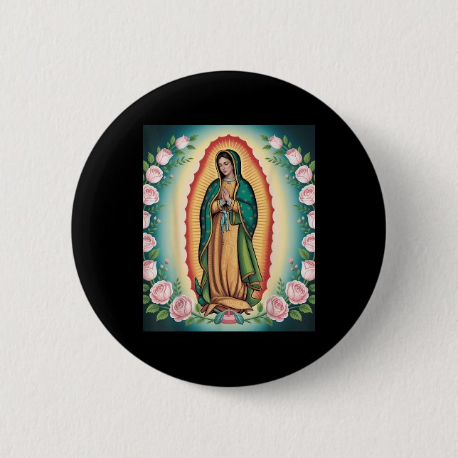 Vår Fru De Guadalupe Sant Mary Bakretryck Christi Knapp (Framsida)