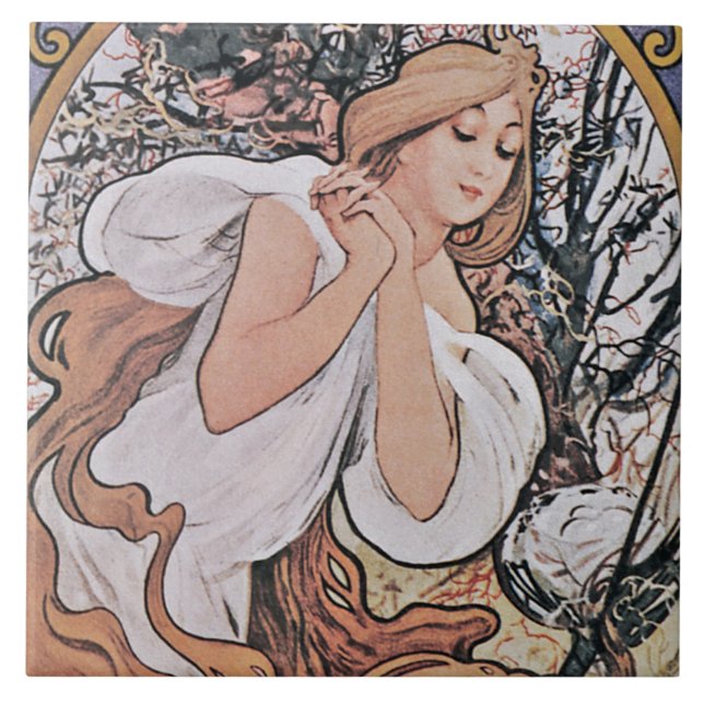 Vår (fyra sjöar), Mucha Kakelplatta (Framsidan)